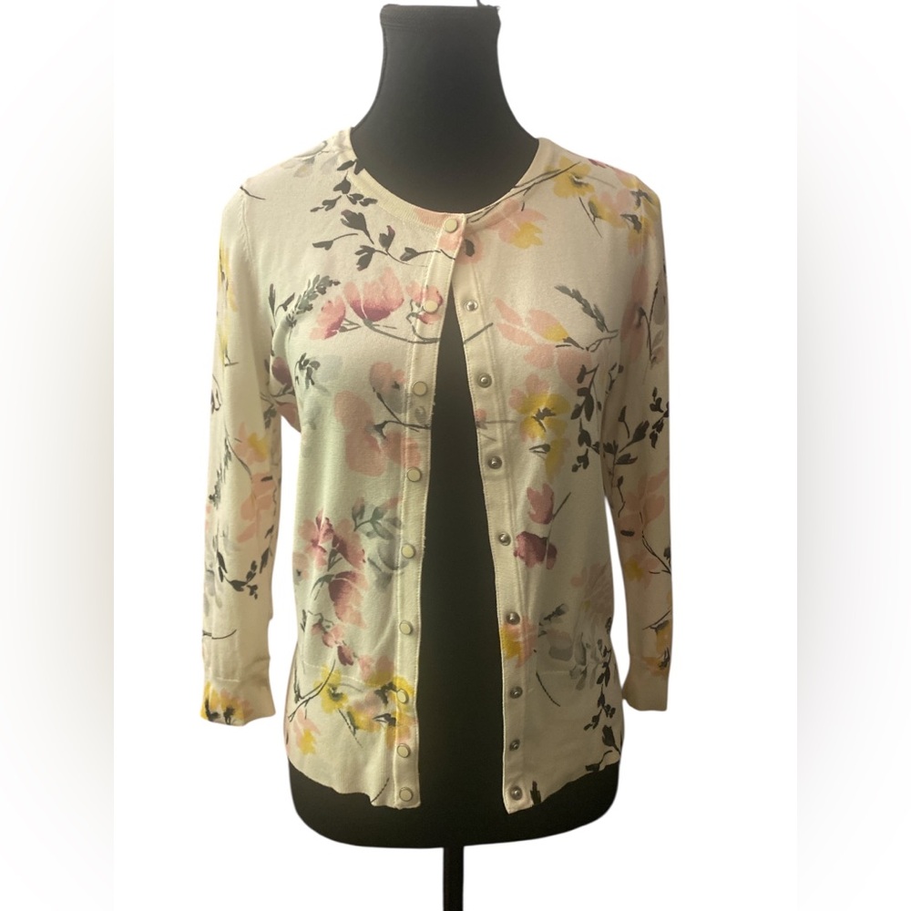 White House Black Market Floral Cardigan S GUC